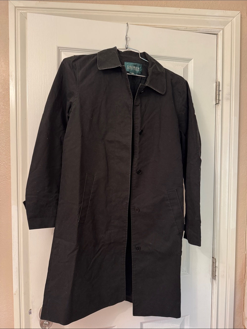 Lauren Ralph Lauren Black Trench Coat with Contrast Collar